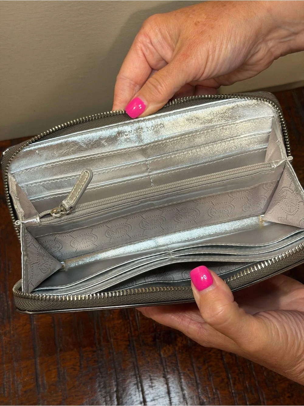 Michael Kors Silver Zip Wallet